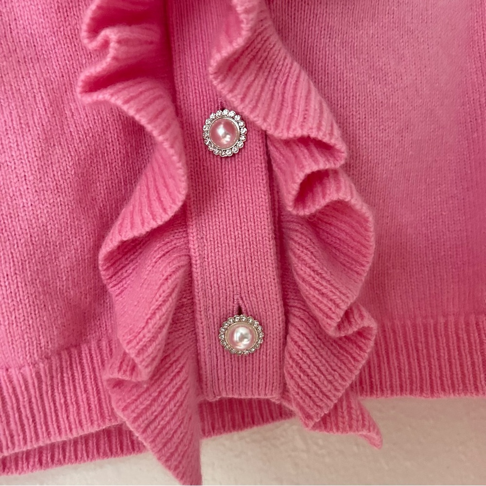 Maje Ruffled Wool-Blend Pink Cardigan - Picture 9 of 10